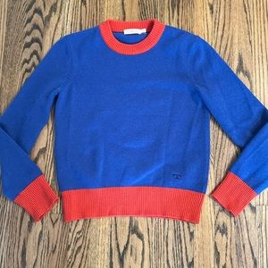 Like new Tory Burch cashmere color block blue/brilliant red sweater